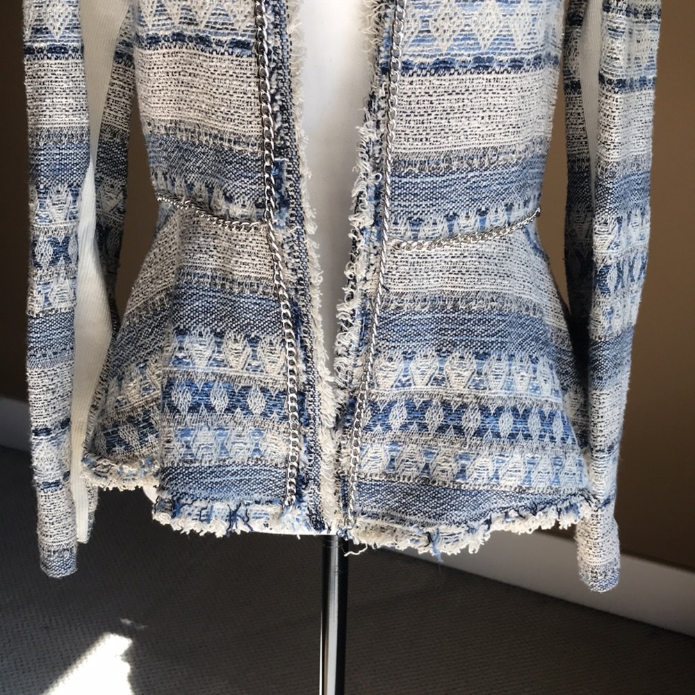 Rebecca Taylor Blue and White Textured Blazer - Picture 3 of 12